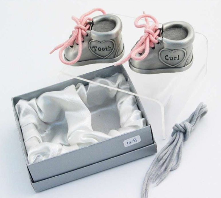 Boot Design “Tooth” & “Curl” Keepsake Boxes – Pink and Blue Laces