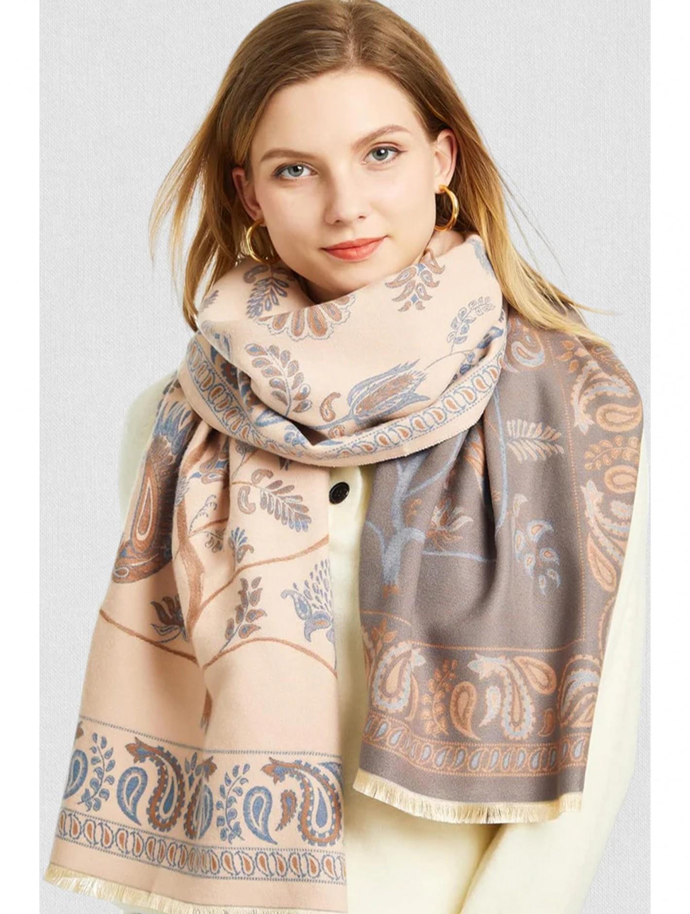 Taupe & Blue Paisley Print Blanket Scarf