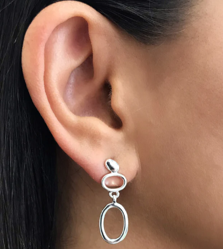 Dangling Earring | Dual Oval Design. Silver