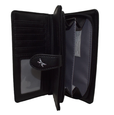 Black Embossed Floral & Dragonfly Wallet