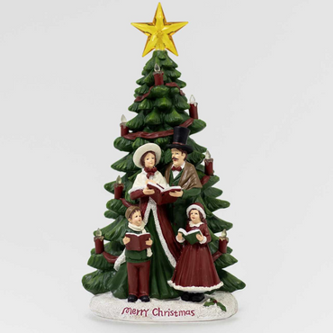 Resin Christmas Caroller Scene with Lighted Tree