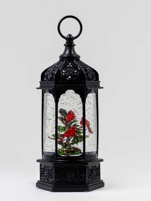 Cardinals & Holly - LED Glitter Lantern