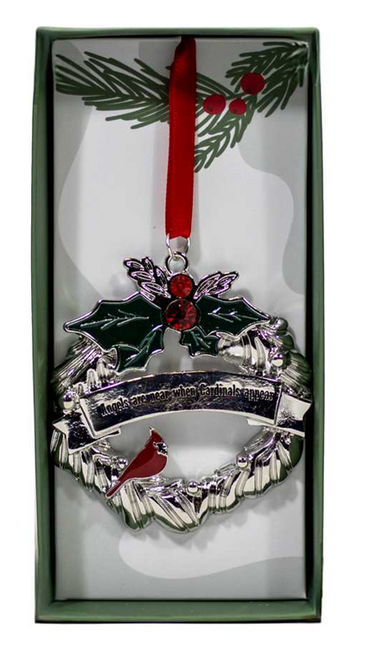 Silver Cardinal Ornament – "Angels Are Near When Cardinals Appear"