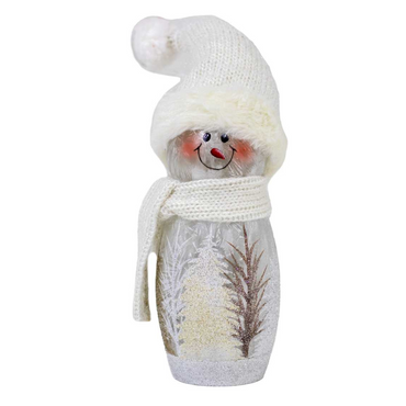 Glass Snowman Lamp with White Scarf and Hat