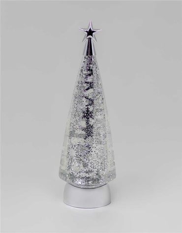 Silver LED Water-Spinning Tree with Rotating Snowflake Pattern