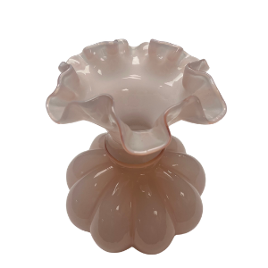 Vintage Dusty Rose Pink Cased Glass Vase with Ruffled Edge – 5.75"