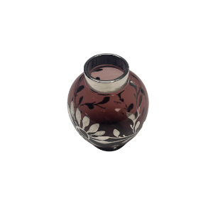 Vintage Amethyst Glass Vase with Silver Overlay – 3.5"