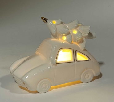 Porcelain White LED Christmas Car with Tree
