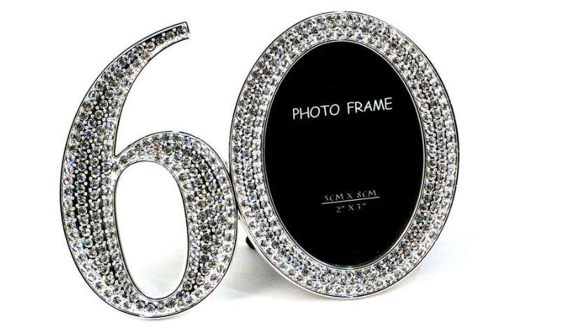 “60” Crystal Photo Frame – 2x3" Birthday or Anniversary