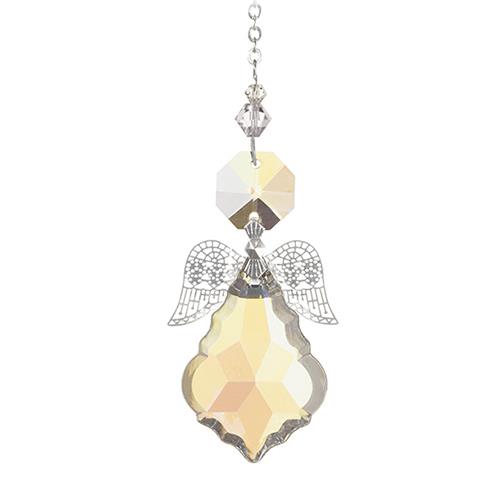 Iridescent Crystal Angel Suncatcher with Silver Filigree Wings
