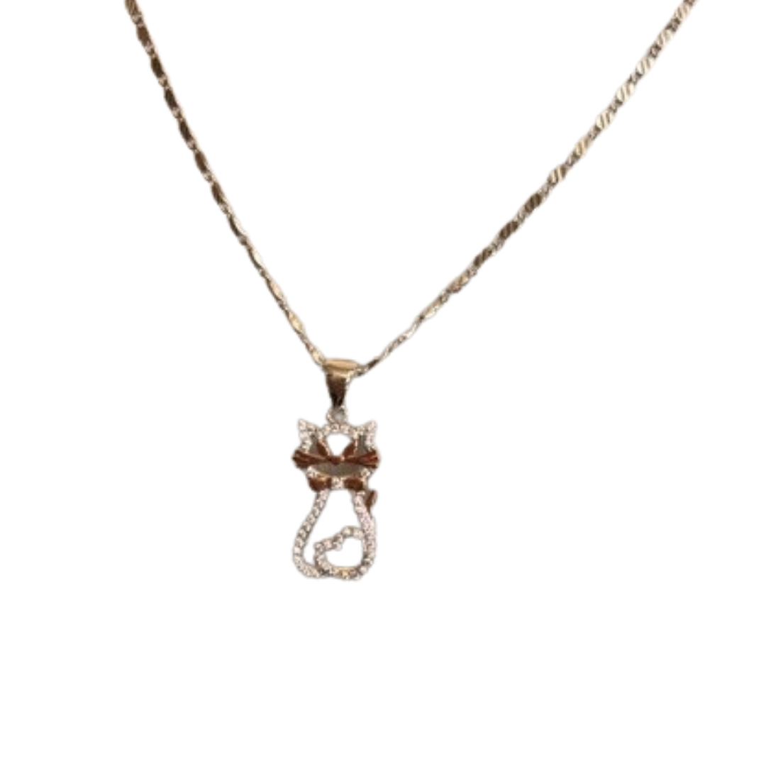 Cat Necklace with CZ & Rose Gold Accents