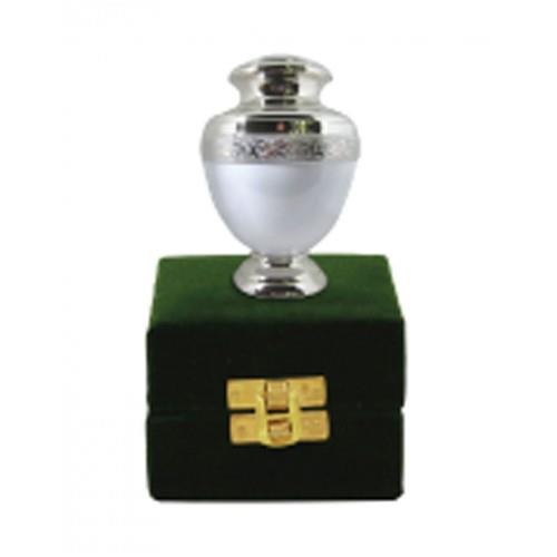 White Enamel Mini Chrome-Plated Urn in Velvet Box
