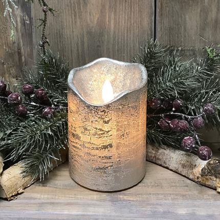 Wave flameless 3”x4” Silver Finish Candle