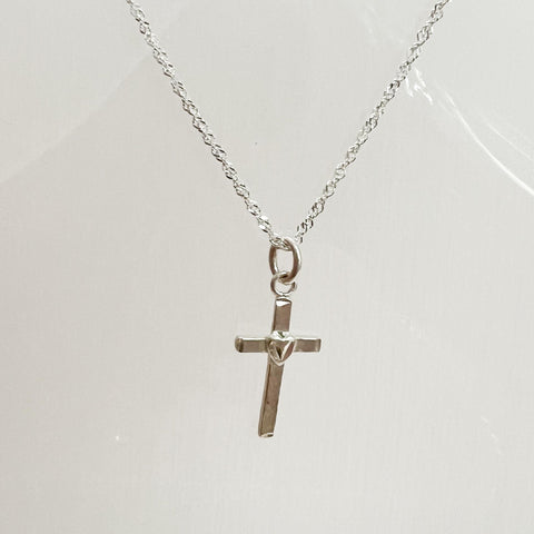 Silver Cross with Heart Necklace