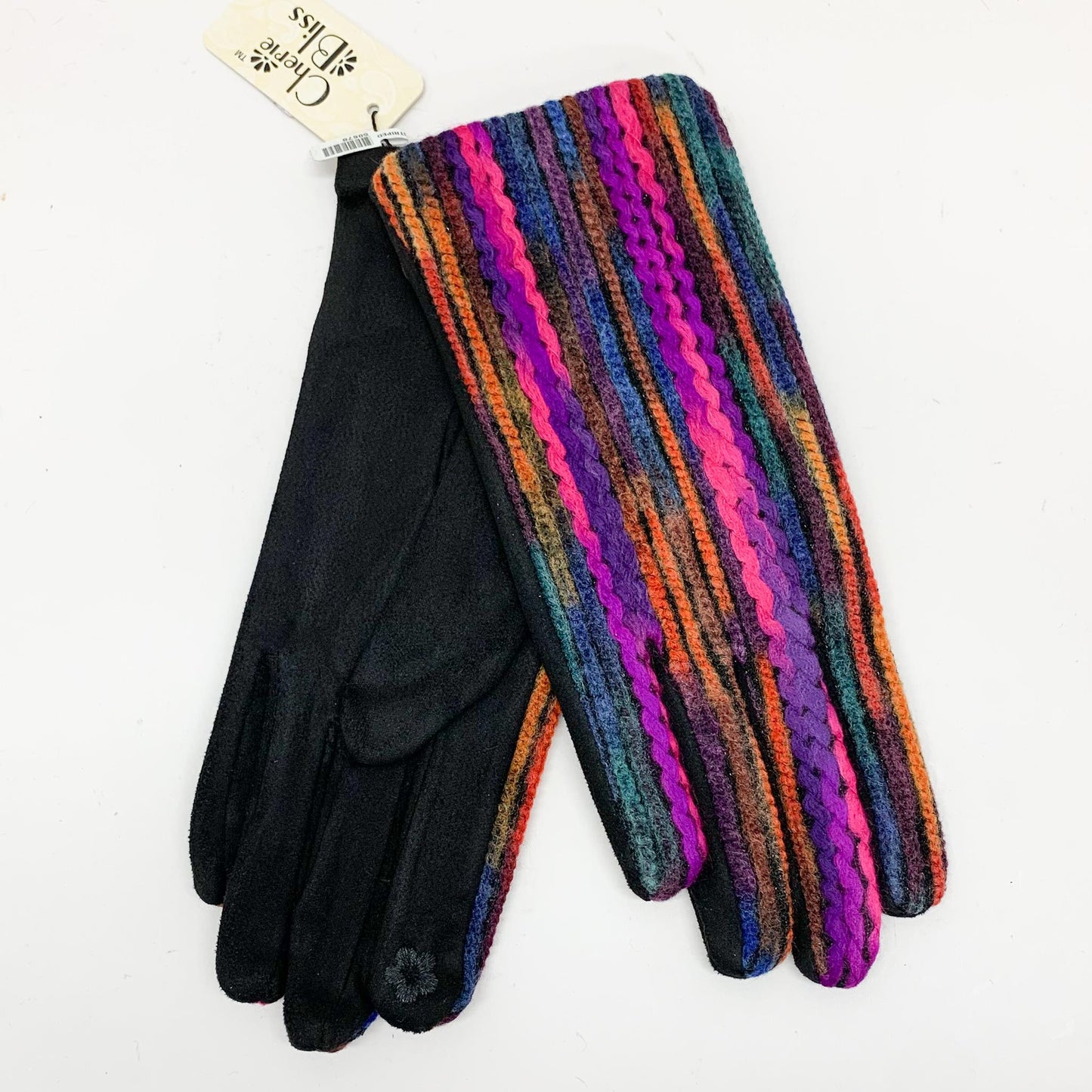 Multi Colour Striped Embroidered Gloves