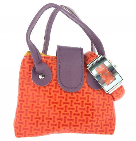 Watch with Zippered Orange and Purple Pouch