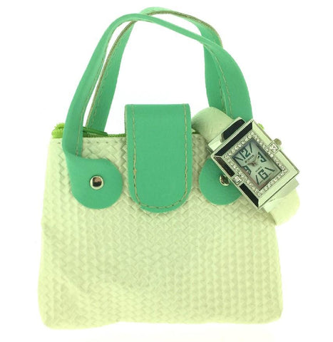 Watch with Zippered Mint Green Pouch