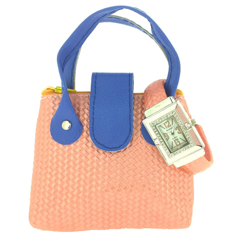 Watch with Zippered Peach and Blue Pouch