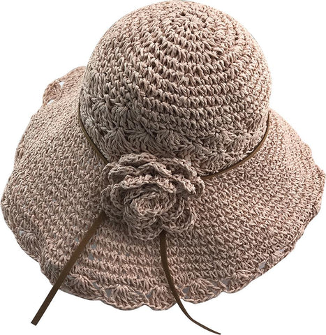 Crochet Pink Summer Hat with Flower