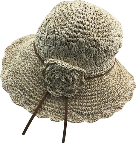 Crochet Ivory Summer Hat with Flower