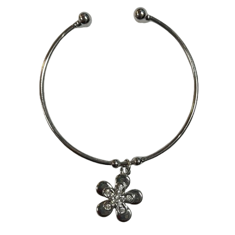 Bangle Cuff Bracelet with Flower Charm
