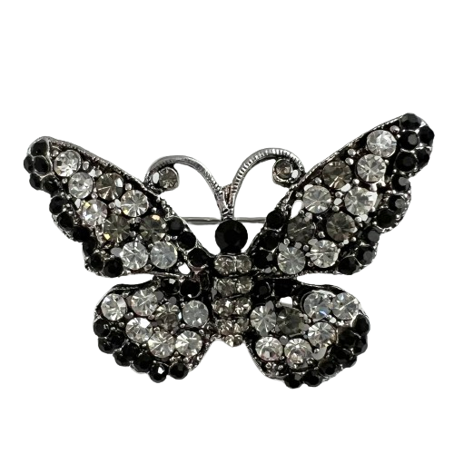 Black and Clear Rinestone Butterfly Brooch