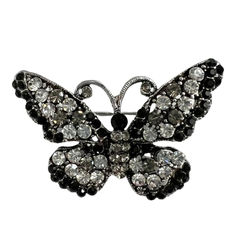 Black and Clear Rinestone Butterfly Brooch