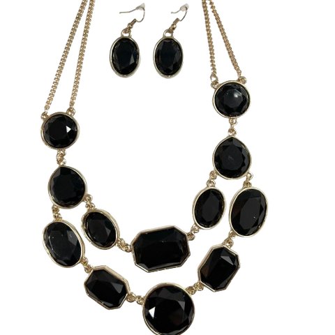 Black Gem Necklace & Earring Set