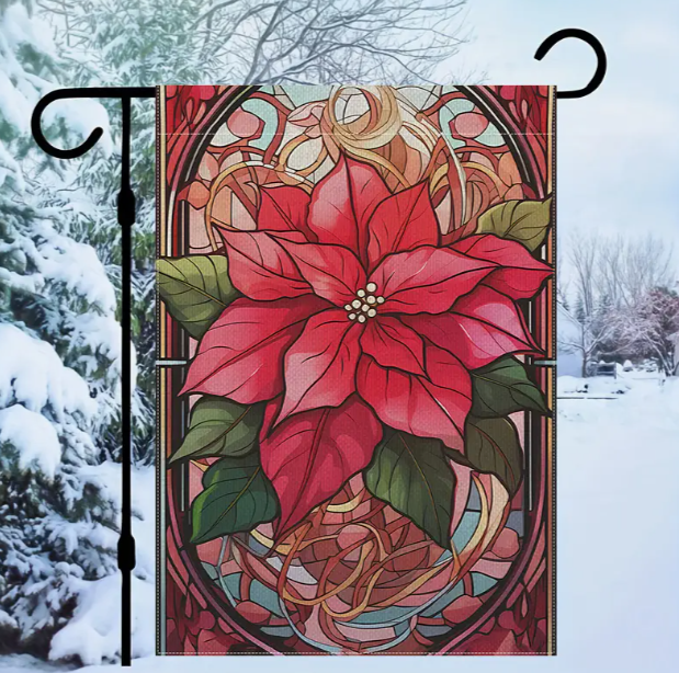 Stained Glass Pointsettia Garden Flag