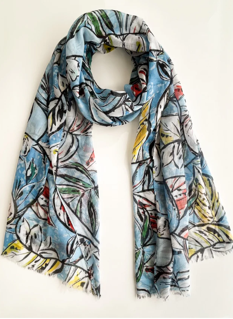 Scarf with Blue Leaves