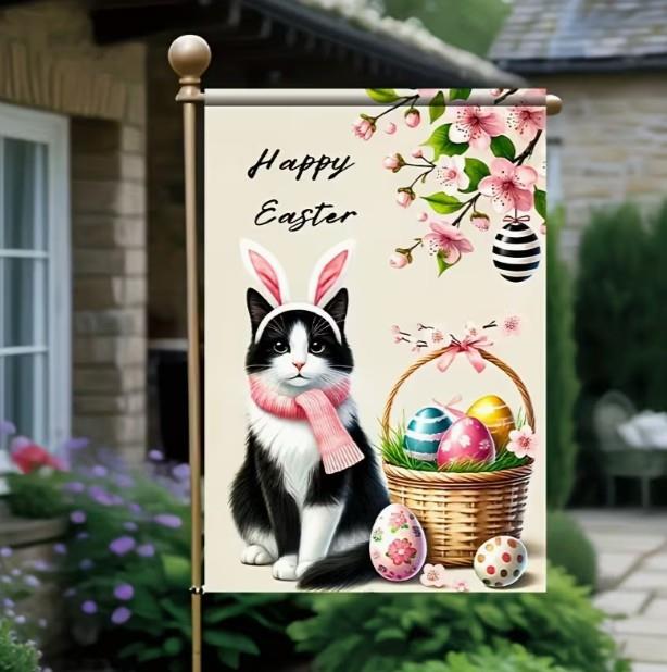 Easter Kitty Garden Flag