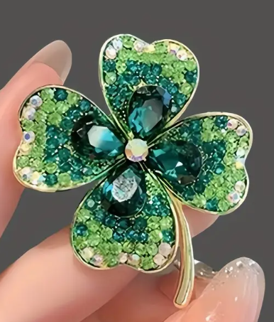 Shamrock Brooch with Multi-Tone Green Rhinestones