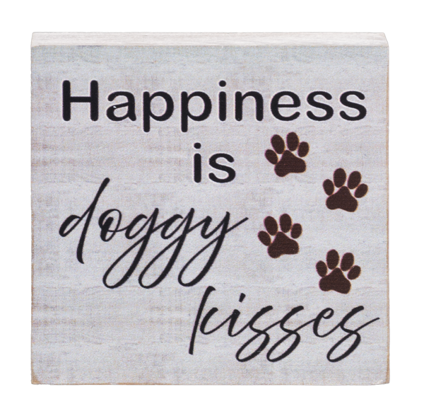 "Happiness is Doggy Kisses" Mini Pine Wood Plaque