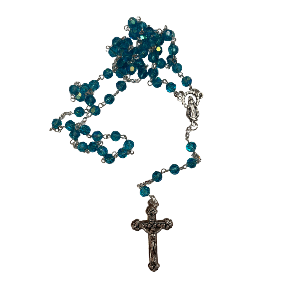 Aqua Crystal Beaded Rosary