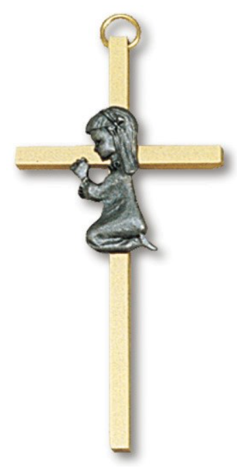Praying Girl Brass Wall Cross