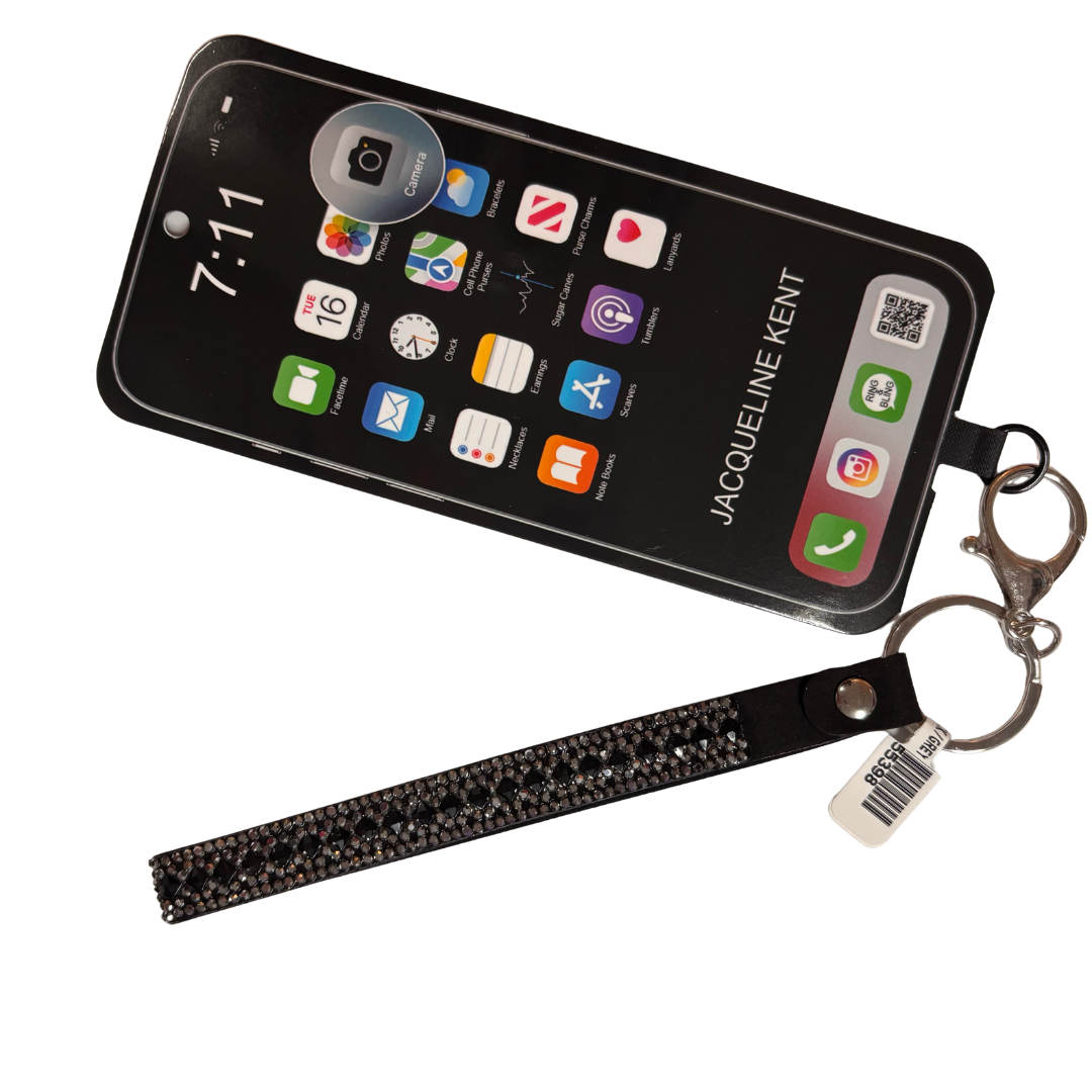 Cell Phone Wristlet - Black & Grey Rhinestones