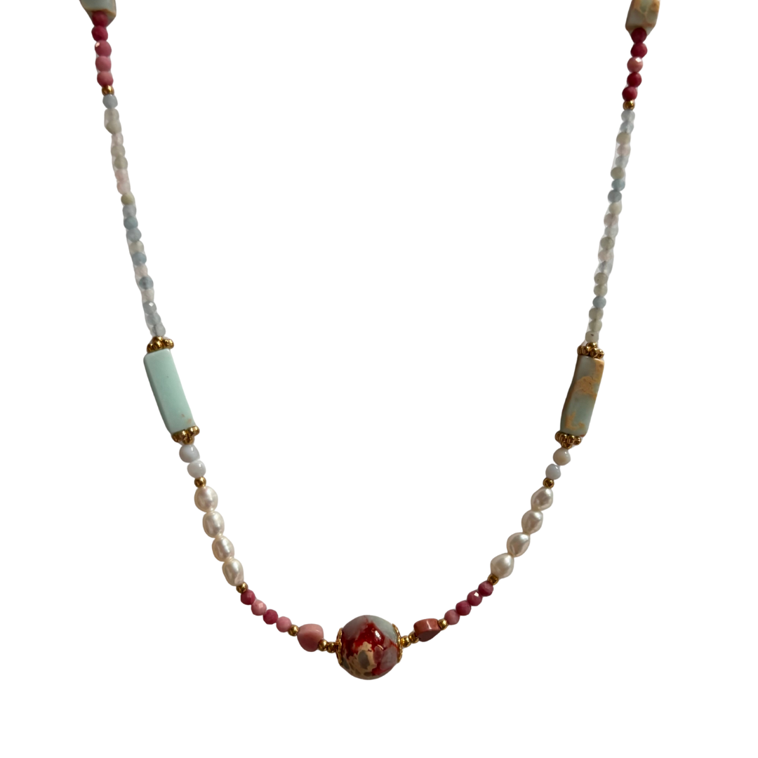 Turquoise and Coral Beaded Necklace