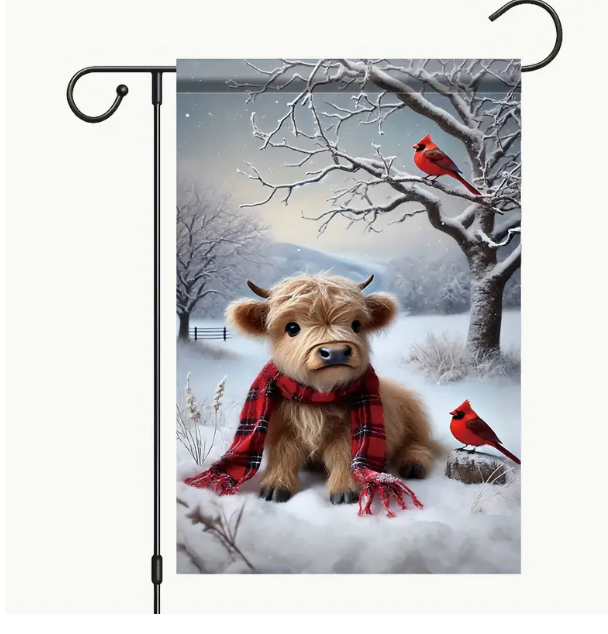 Highland Cow Winter Flag