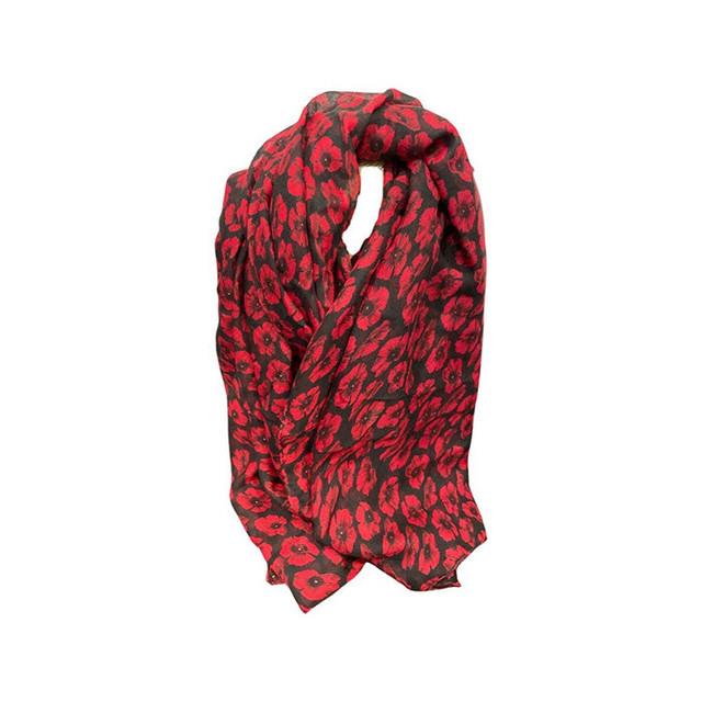 Black Scarf with Red Poppies