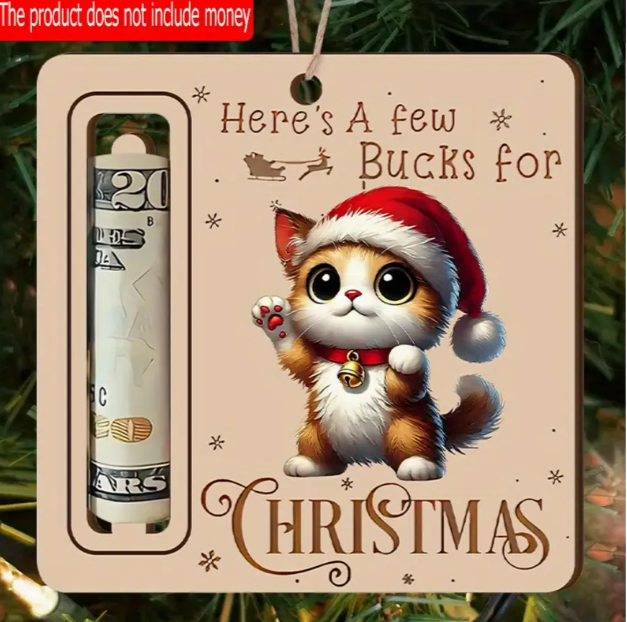 Wooden Ornament to Hold Money with Cat