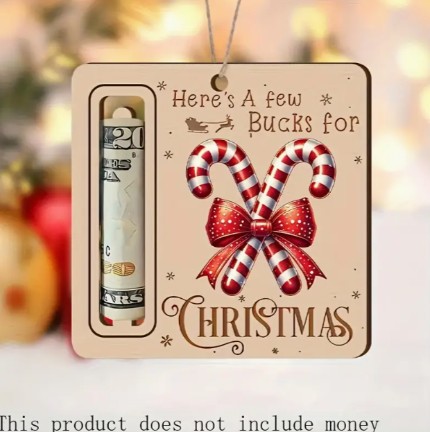 Wooden Ornament to Hold Cash with Candy Canes