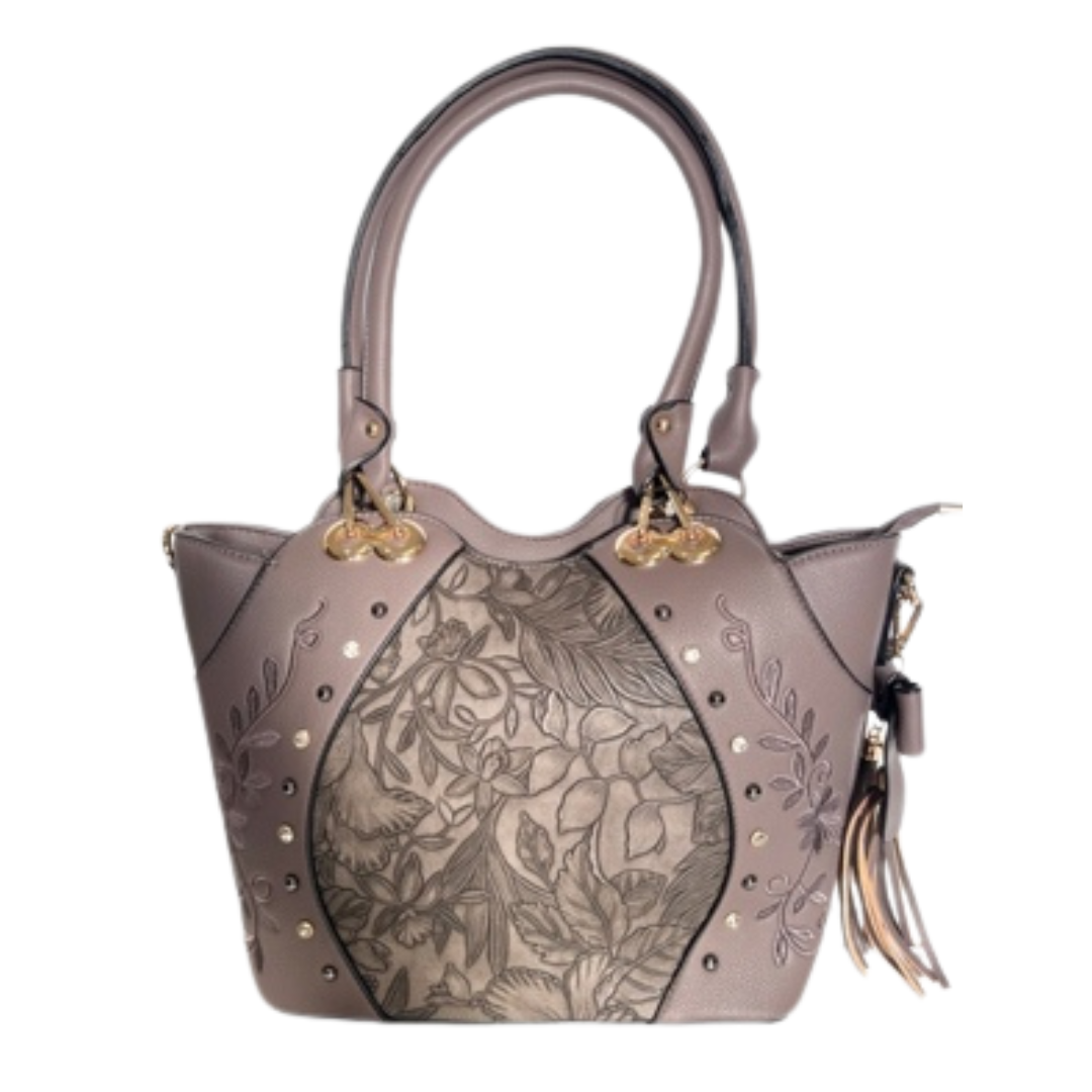 Kakhi Purse with Tooled Leather Detail
