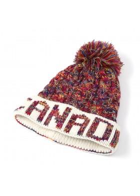 White Knit Hat with “Canada” Band & Red Trim