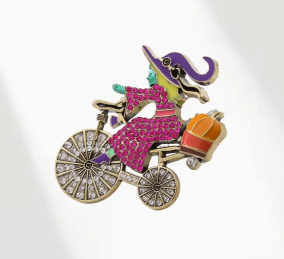 Witch Riding Bike Brooch