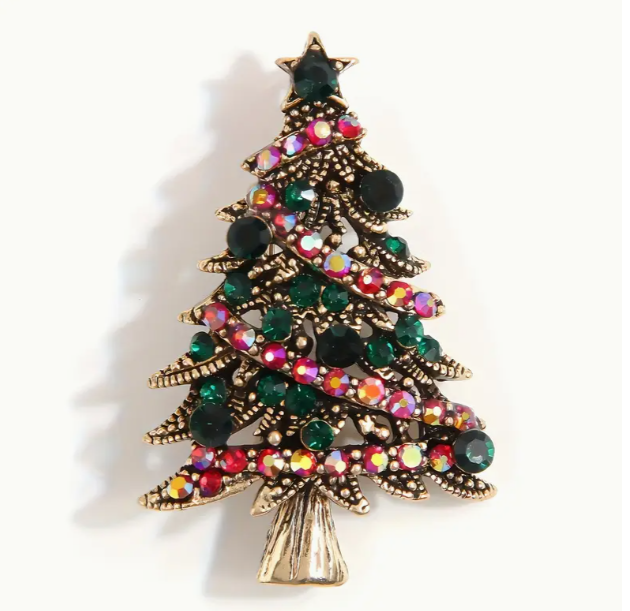 Antique Gold Christmas Tree Brooch