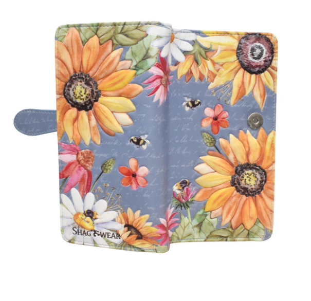 Grey Embossed Sunflower & Bumble Bee Wallet