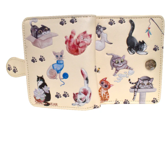 Beige Embossed Cat Small Wallet