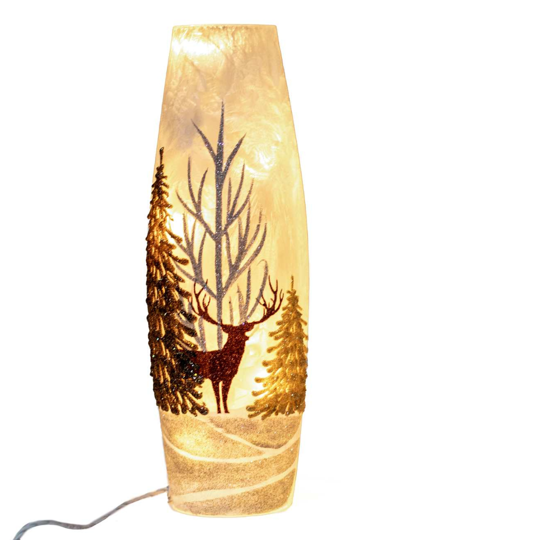 Hand-Painted Trees & Deer Hurricane Lantern