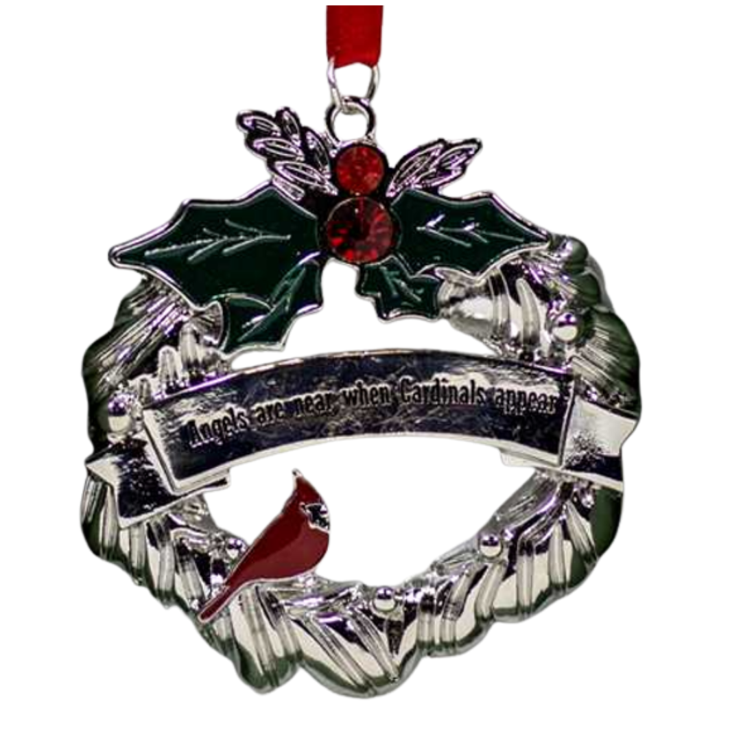 Silver Cardinal Ornament – "Angels Are Near When Cardinals Appear"
