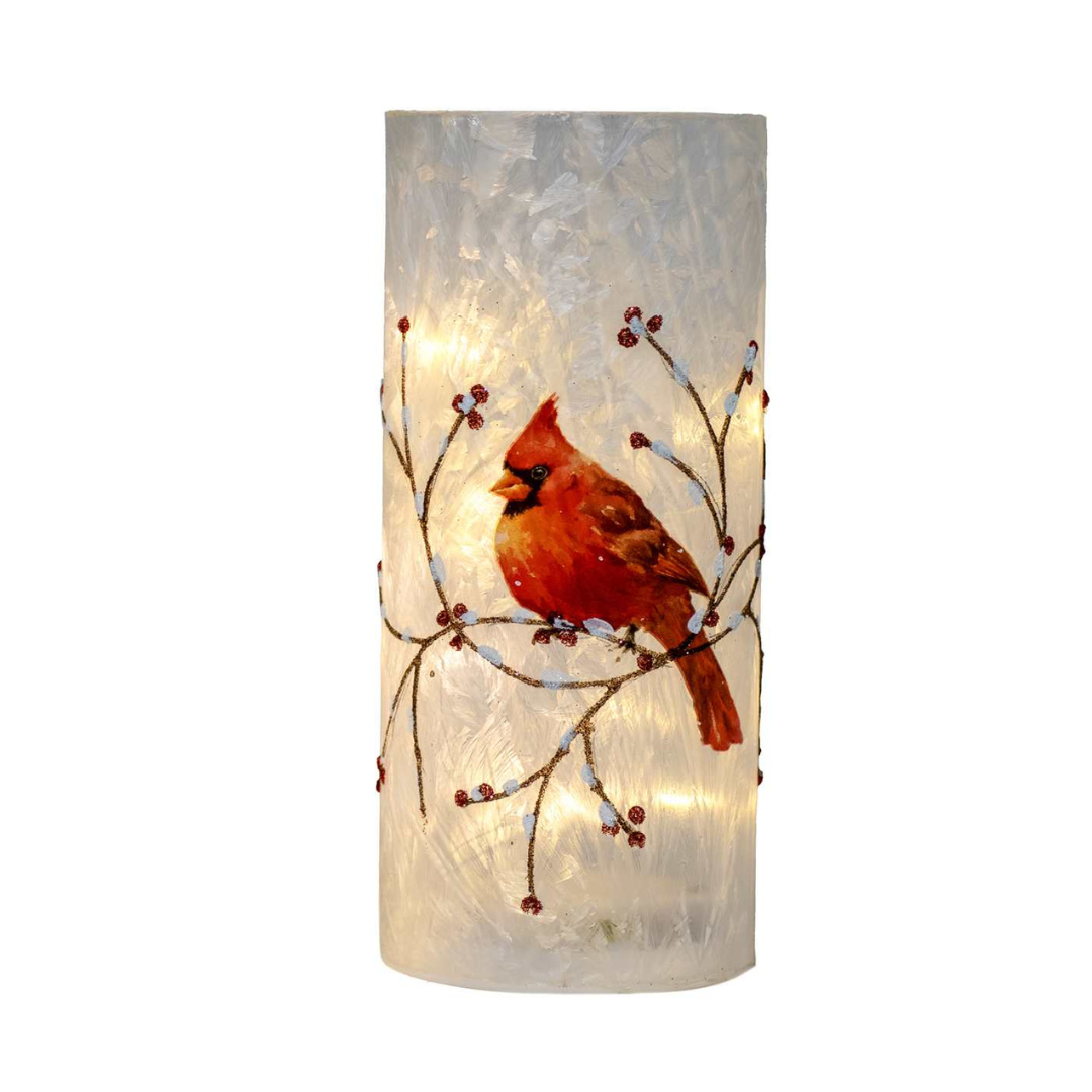 LED Glass Column with Cardinal & Berries